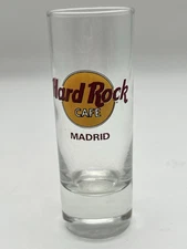 Hard Rock Cafe Madrid 4” Tall Skinny Shot Glass Red lettering
