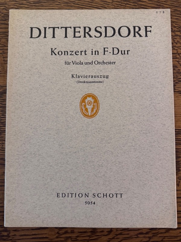 Dittersdorf Viola Concerto in F Major - New part/score - FREE SHIPPING!