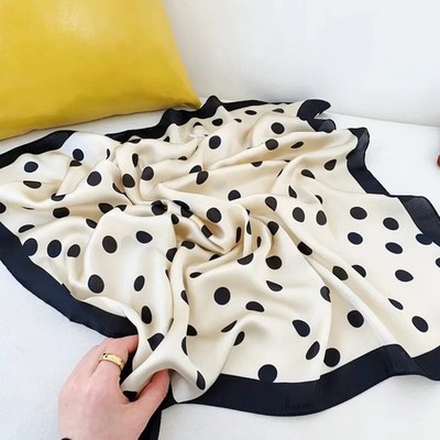 Silk Satin Shawl Scarf Dot Print Neckerchief 70x70cm Bandana wrap