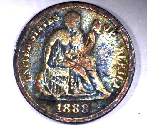 Toned 1888 Liberty Seated Dime Good Condition 90% Silver