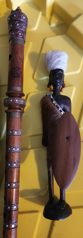 Vintage Wood Bansuri from Nepal/Wooden Maasai Warrior from Kenya