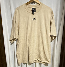 adidas Men's Beige Logo Crew Neck Short Sleeve Cotton Jersey T-Shirt XL