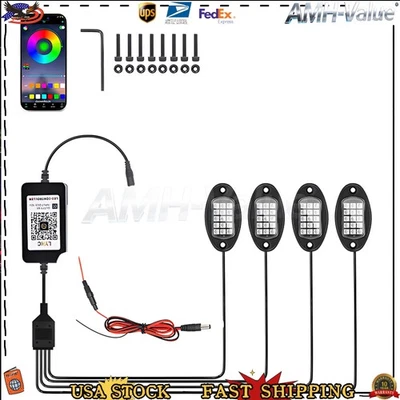 AMH-VALUE 4 Pods RGB LED Rock Lights Kits Car Underglow Underbody Neon Light Off Road SUV