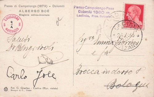 29-191) CARTOLINA ALBERGO BOE' PASSO CAMPOLONGO MONTE S CROCE VIAGGIATA BOLZANO - Imagen 2 de 2