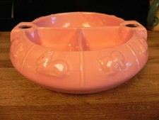 VINTAGE HANKSCRAFT PINK BABY WARMING DISH..ANIMALS..HEAVY CHILDS FEEDING DISH