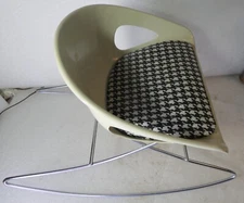 WHITE MOLDED COSCO MID CENTURY MODERN ROCKING CHAIR CHILDS CHECKERED SEAT PAD