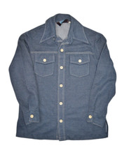 Vintage 70s Jacket Mens Medium Blue Leisure Suit Coat Button Front QW Disco Mod