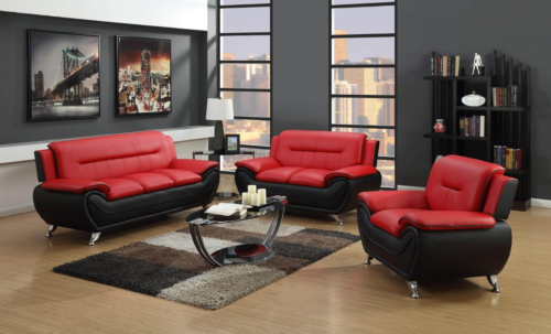 New Black Red 3pc Sofa Loveseat Chair, Red Leather Couch And Chair Sets