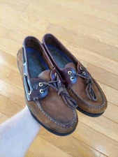 Worn 1X Sperry Top Sider 0195412 A/O 2-eye Boat Shoe 2 Tone Brown Leather 10 W