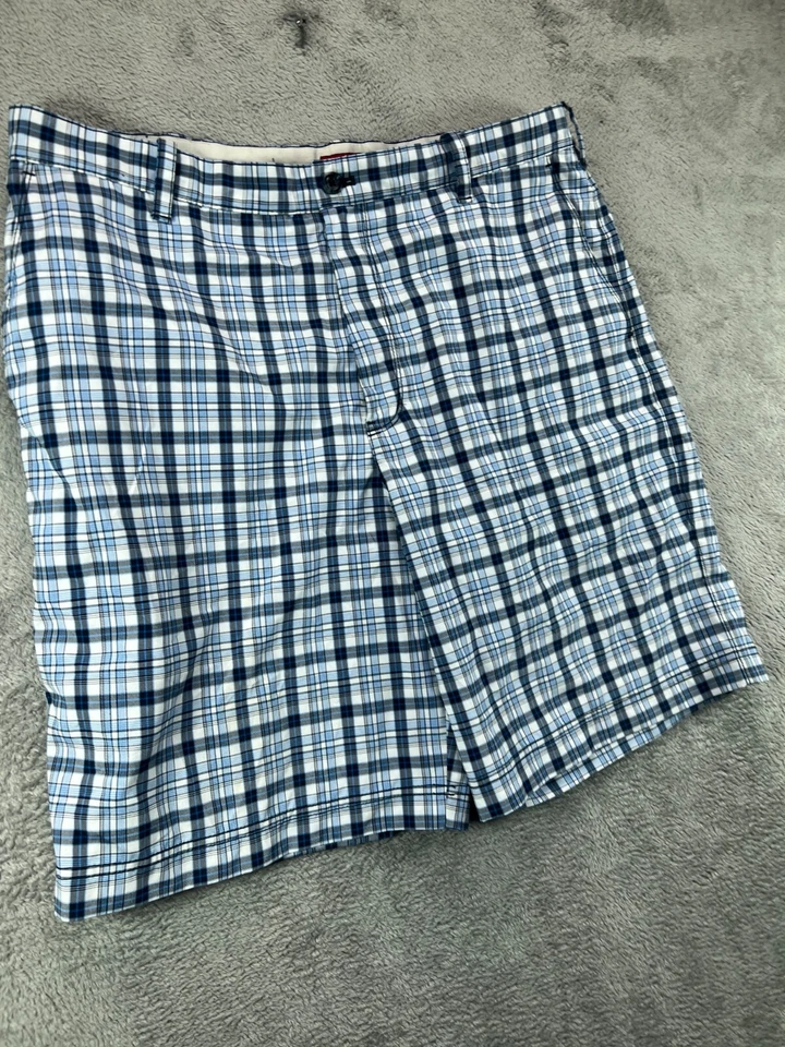 Pantalones Cortos Para Hombres 38 Golf IZOD Lujo Deportes Azul Cuadros Chino Plano 10" Entrepierna Foto 4 de 4