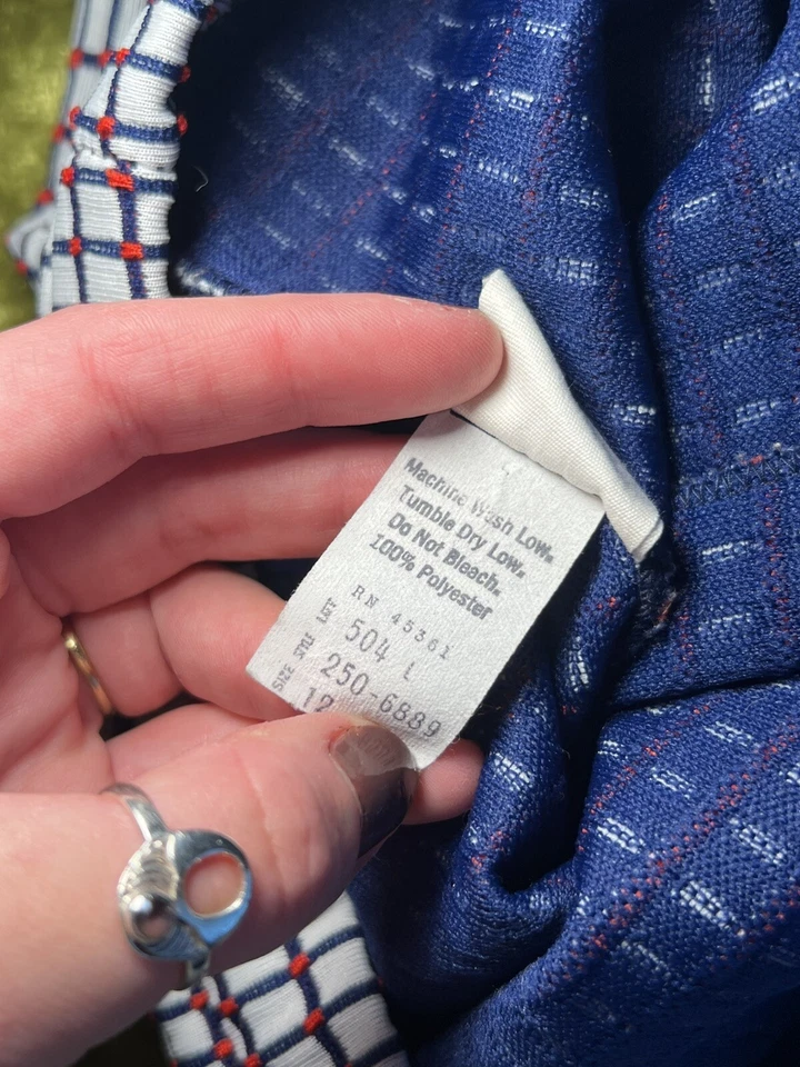 Pantalones altos vintage años 70 rejilla JCPenney moda pierna recta rojo blanco azul Foto 4 de 4