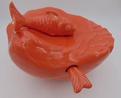VINTAGE Este CE Made Italy Coral Soup Tureen Serving Bowl Fish Oyster Numbered