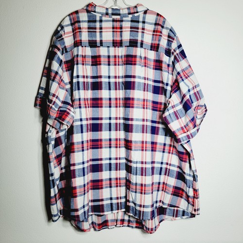 Woman Within Button Up Top Plus Size 5X Red Blue Short Sleeve 100% Cotton - Picture 2 of 4