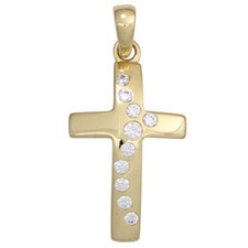 Ciondolo Croce D'Oro 20,1mm Croce 333 Oro Giallo Zirconia Bianca Donna