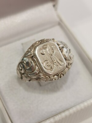 Monogram Ring ''J A K'' Silver 835 Size 58 10 Grams
