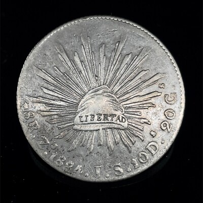 1884 Zs JS Mexico 8 Reales ZACATECAS Mint Libertad Cap & Rays
