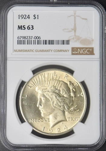 1924 Peace Silver Dollar - NGC MS63 TONED Brown Label - ✪COINGIANTS✪