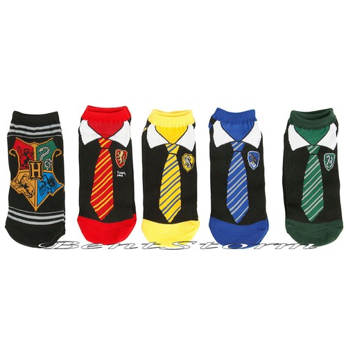 NEW Harry Potter Hogwarts Houses Neck Tie design Ankle No-Show Socks 5 Pair Pack - Picture 2 of 3