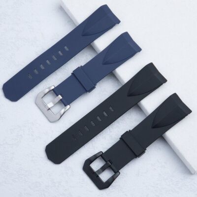 22mm Black Blue Silicone Rubber Strap Watch Band Fits Corum ADMIRAL'S CUP