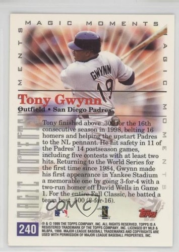 2000 Topps Magic Moments Tony Gwynn (1998 NL Championship) #240 HOF ...