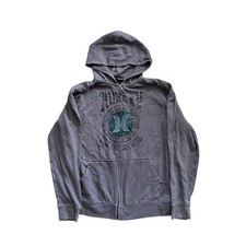 2000s Hurley Mens Gray Graphic Zip Up Hoodie Sweatshirt Skater Surf Size M