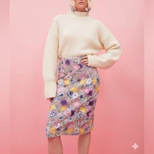 NWT La Fuori Elysia Pink Blossom Column Pencil Skirt Sequin Sparkle Party Sz M