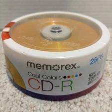 25-pk Memorex Cool Colors CD-R 80 min 52x 700 MB - Red Black Purple Blue & Gold