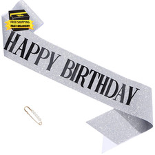 "Happy Birthday" Glitter Sash with Pearl Pin for Women Girls Party Supply Favors