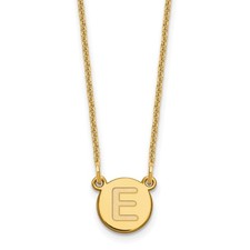 14K Yellow gold Tiny Circle Block Initial "E" Letter Charm Pendant Necklace 18"