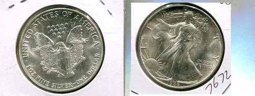 1986 AMERICAN SILVER EAGLE 1 OUNCE SILVER COIN CHOICE BU 7672T