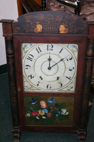 Antique c.1840s Riley Whiting Wood Works Pillar Mantel Clock 31" All Orig w/ key