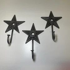 3 Cast Iron Metal Star Wall Hook Rustic Western Key Towel Coat Hanger
