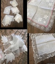 Lot 8 Antique ALL WHITE LAVISH LACE Linen WEDDING HANKIES Buy-It-Now