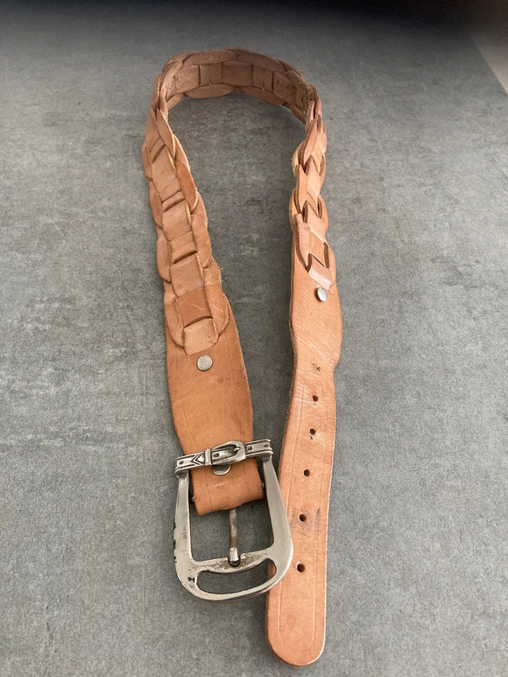 ceinture cuir beige tressée 4x90cm (38/40) - Photo 1/1