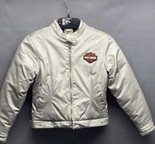 Harley Davidson Motor Cycles Kid's 7/8 Silver Zip-Up Bikers Jacket Size M