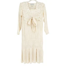 Jessica McClintock Vintage Edwardian 80s Silk Lace Modest Wedding Dress Size 6