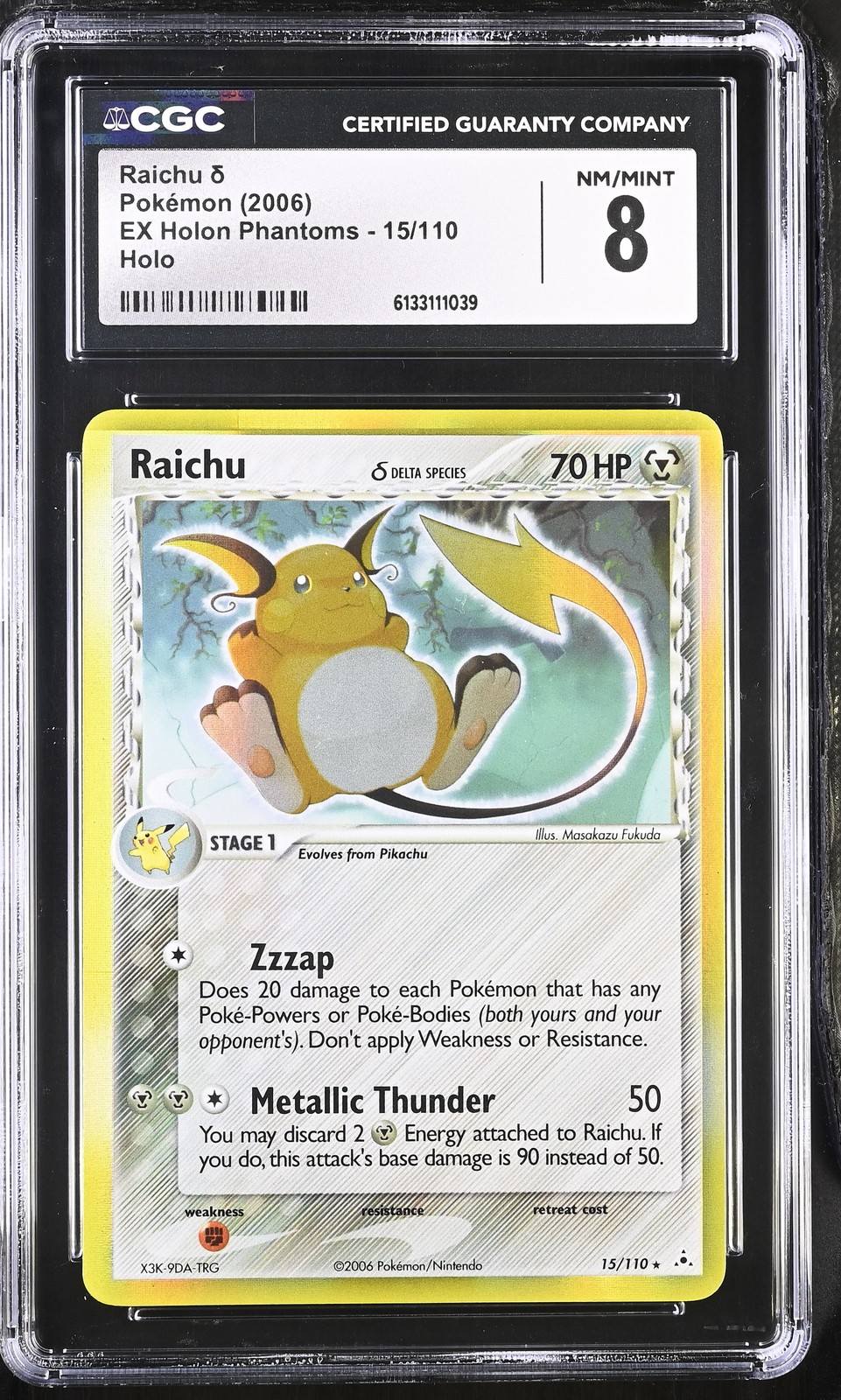 CGC 8 Raichu 15/110 Holo EX Holon Phantoms Graded Pokemon Card