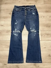 JUDY BLUE JASPER HIGH-RISE DISTRESSED BUTTON FLY TROUSER FLARE SIZE 18W (34x34)