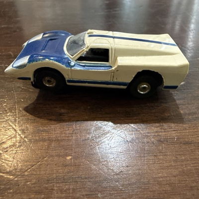 #ad Aurora Tjet Flamethrower FORD J CAR White Blue HO Slot Car $24.25