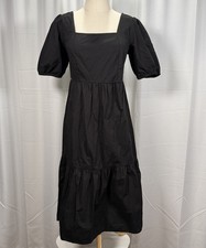 Rodebjer Womens Puff Sleeve Square Neck Midi Dress Black Size Small Cotton