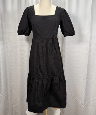 Rodebjer Womens Puff Sleeve Square Neck Midi Dress Black Size Small Cotton