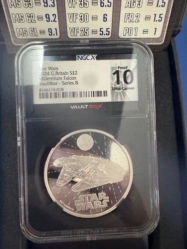 NGC PF70 2024 Star Wars Millenium Falcon, Great Britain PROOF SILVER 1 Oz Coin