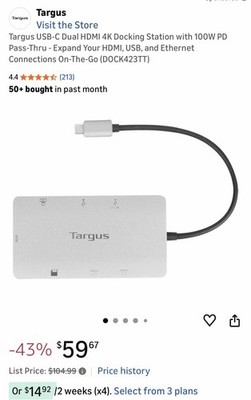 Targus USB-C Dual HDMI 4K Dock with 100W PD Pass-Thru - HDMI, USB, Ethernet