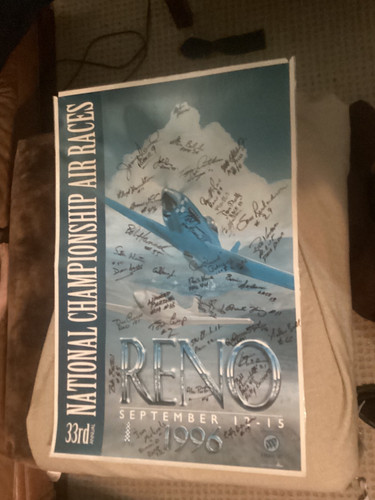Vintage 1996 Reno Air Races Poster Buick Warbirds signed by many air race pilots