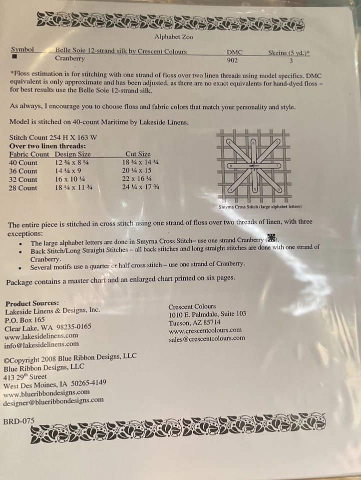 Blue Ribbon Designs Cross Stitch Pattern “Alphabet Zoo” New - Image 2 of 2