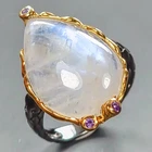 Handmade 14 ct+ Natural Moonstone Ring 925 Sterling Silver Size 7.5 /R443732