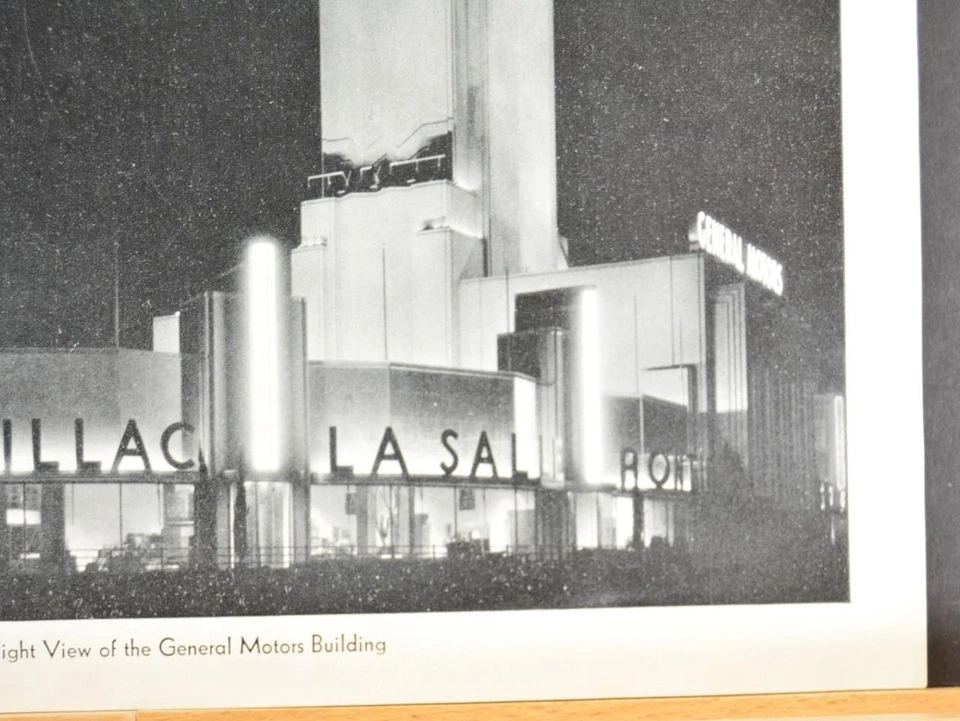 Impresión artística antigua Feria Mundial de Chicago vista nocturna General Motors 1933 historia Foto 2 de 4