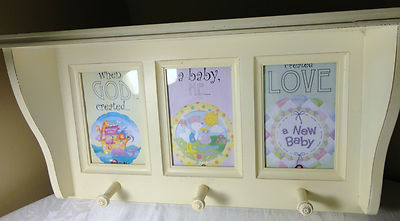 BURTON & BURTON WOODEN ENTRYWAY WALL DISPLAY SHELF COAT HOOKS BABY PHOTO FRAME 