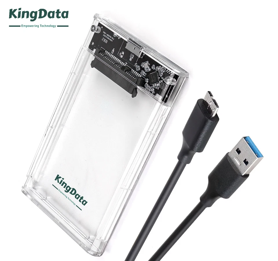 KINGDATA Hard Drive Caddy Case Enclosure 2.5 Inch USB 3.0 SATA External Clear HDD SSD