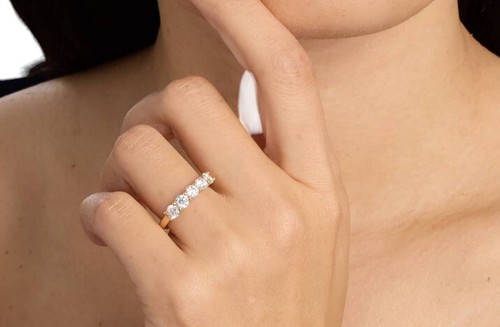 14K Gold 5 Diamond Anniversary Diamond Ring 1.50CT F/VVS2 Round Cut Lab Grown - Picture 2 of 3